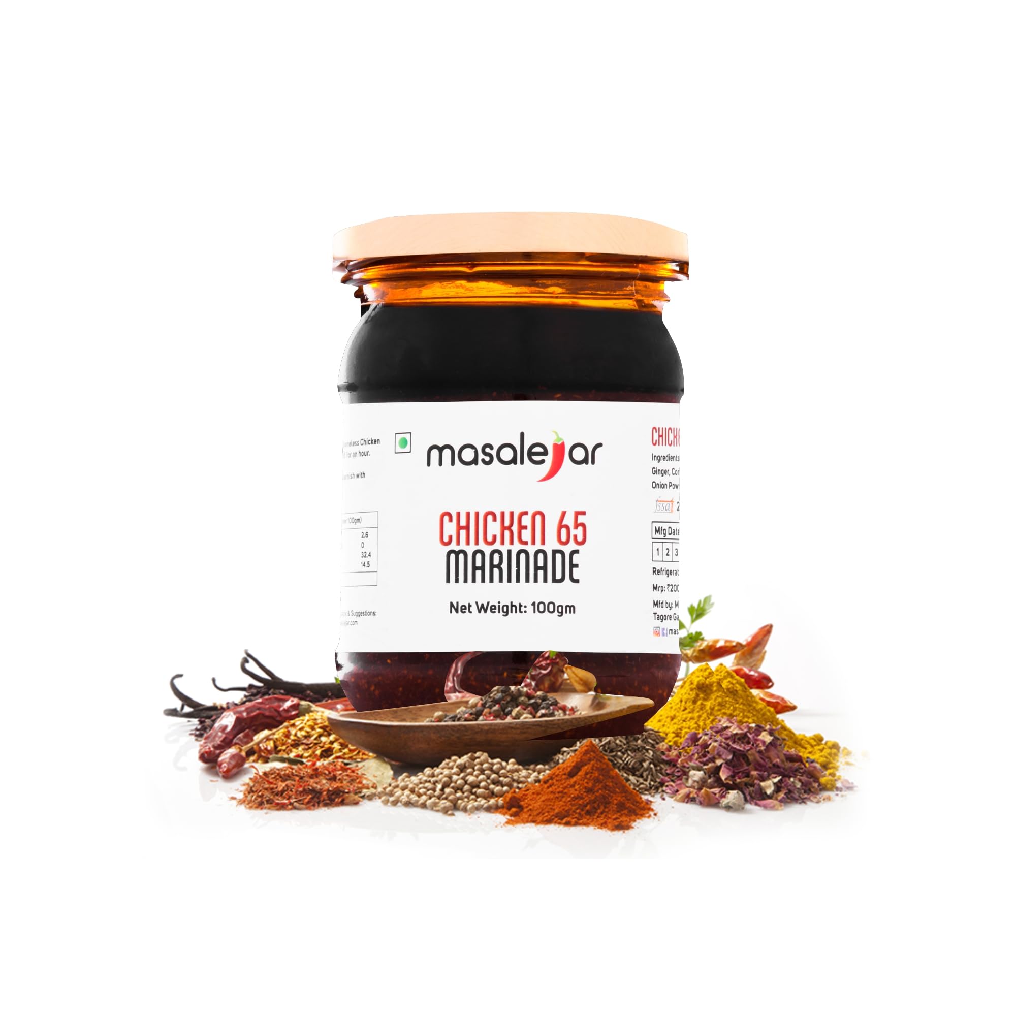 Masalejar Chicken 65 Marinade 100g, Ready to Cook Spice Mix for Chicken Masala, Mutton Masala, Paneer Masala, Chicken Kabab & Marinade, No Cholesterol, Trans Fat Free, No Added Colours