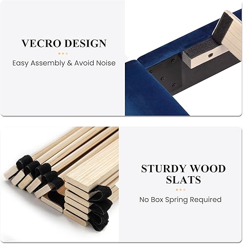 Miniatura 4 de SHA CERLIN Marco de cama matrimonialplataforma tapizada de terciopelo con cabecero, soporte de listones de madera resistente, base de colchón, no