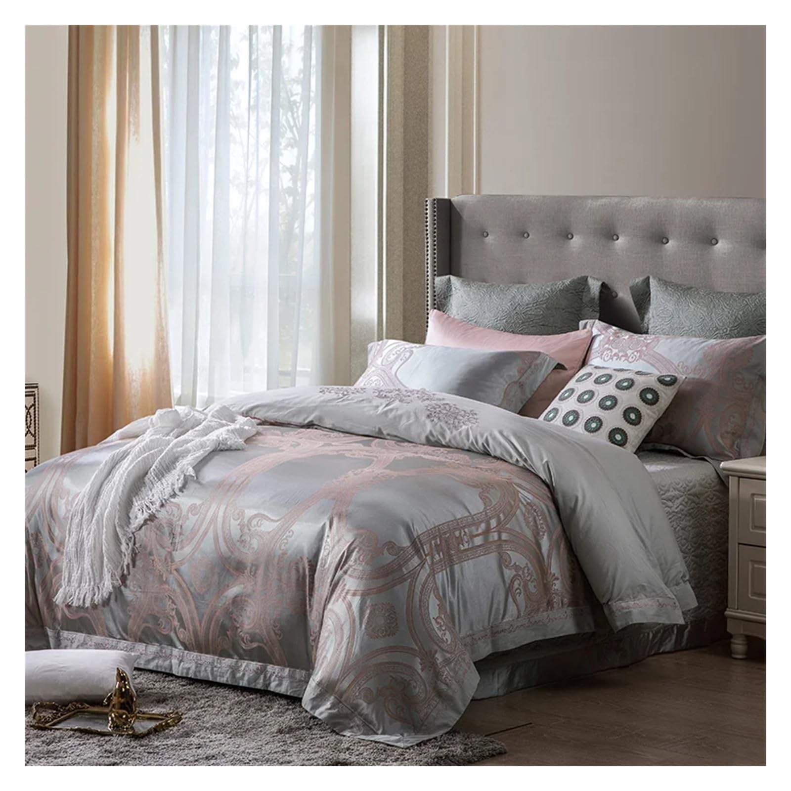 Sbcgfy B 4 Pieces Silk Cotton Luxury Edding Set King Size Queen Ed Set Duvet Cover Edspread Pillowcase,Cotton Duvet,-King Size 4Pcs