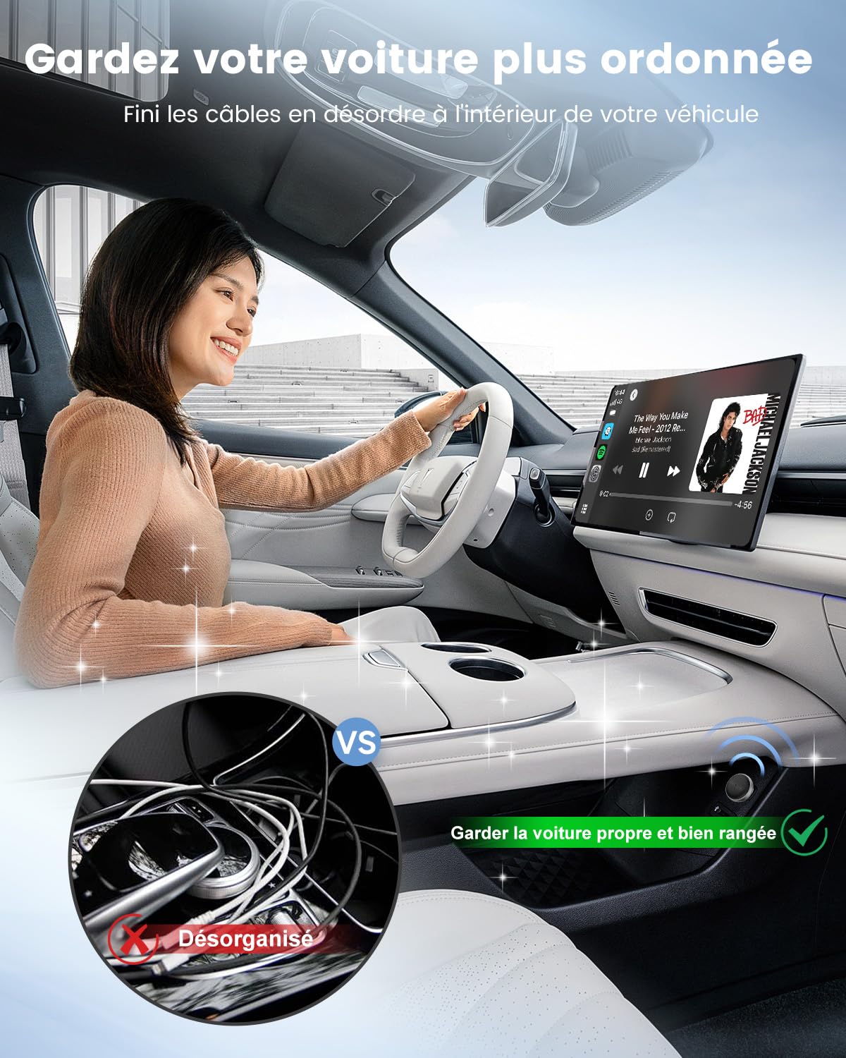 CarlinKit Mini adaptateur sans fil Ultra 3 – Convertit CarPlay/Android Auto filaire en sans fil, Plug-and-Play, USB/Type-C, mise à niveau OTA