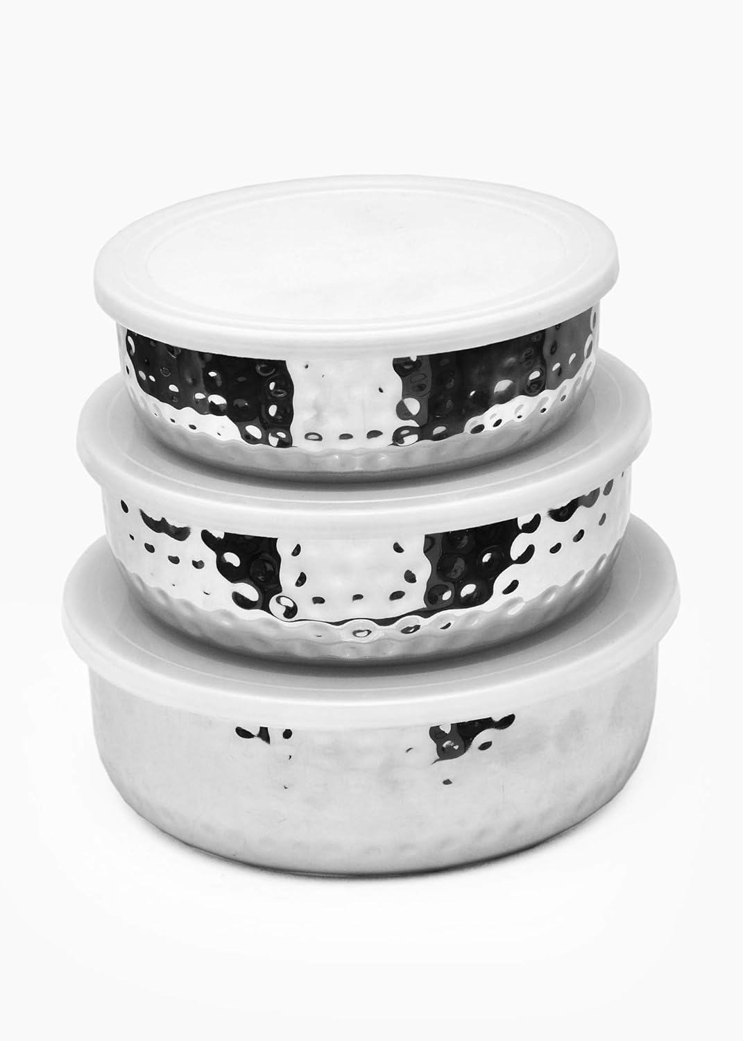 Buy New 3 Piece Hammered Stackable Storage Bowl Set with Lids by