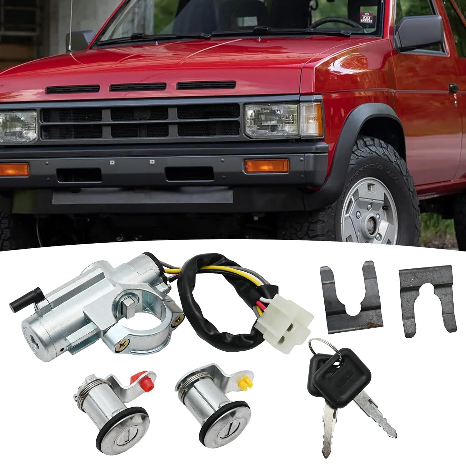 48700-01G25 Ignition Switch & Left Right Door Lock Cylinder Kit with Keys Replacement for Nissan D21 1987-1994 for Pathfinder 1987-1995, Replaces 48700-01G26 48700-75P25 H0600-01G00