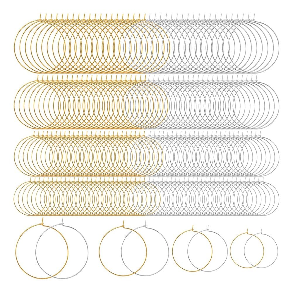 Huudngeje For Jewelry Making Beading Hoops 280pcs Hypoallergenic Round Hoop Earrings Findings 20mm 25mm 30mm 35mm