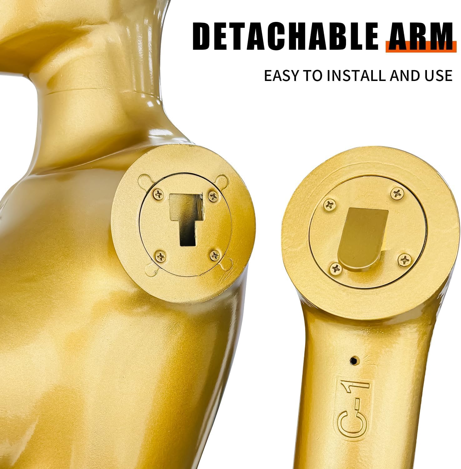 70.8" Matte Gold Full Body Female Mannequin, LifelikeBrazilian Style Display Mannequin with Adjustable Arms, Metal Base for Suitable for Sewing、Fashion Shows and Retail Displays