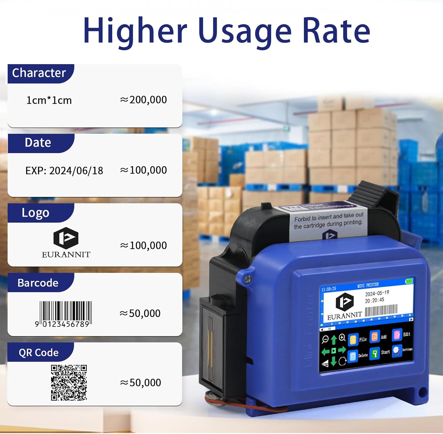 E11-1 Mini Handheld Inkjet Printer with External Conveyor Wheel & Nozzle Cap - 1" Print Height for Bottles, Curved & Flat Surfaces, Portable for Text, Date, QR Code, Includes ER521 Ink