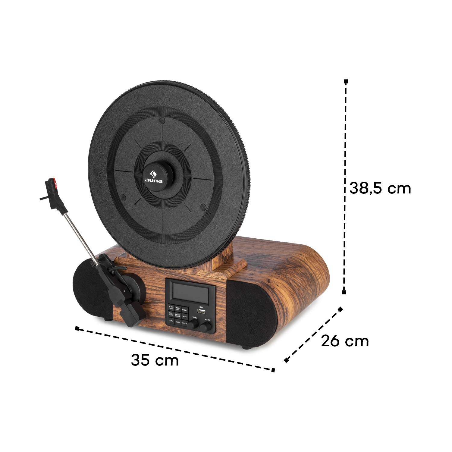 AUNA Verticalo Se - Platine Vinyle, Tourne Disque, 33/45/78 t/Min, Haut-parleurs stéréo, Port USB Compatible MP3, Bluetooth, Entrée AUX, Tuner Dab+, Tuner FM - Bois