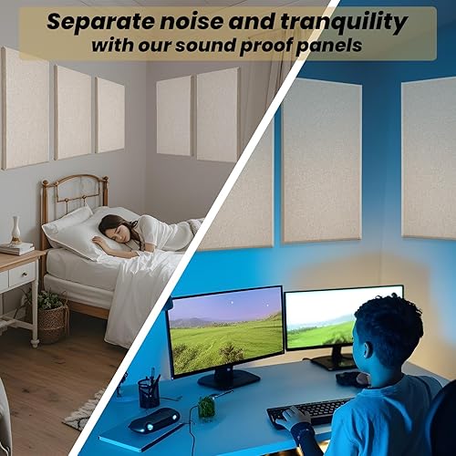 Miniatura 5 de 6 PCS Acoustic Panels, 2“ Thick Large Soundproof Wall Panels, Professional Fiberglass Sound Absorbing Panels, 23.6x11.8 Inches Sound Proof Foam