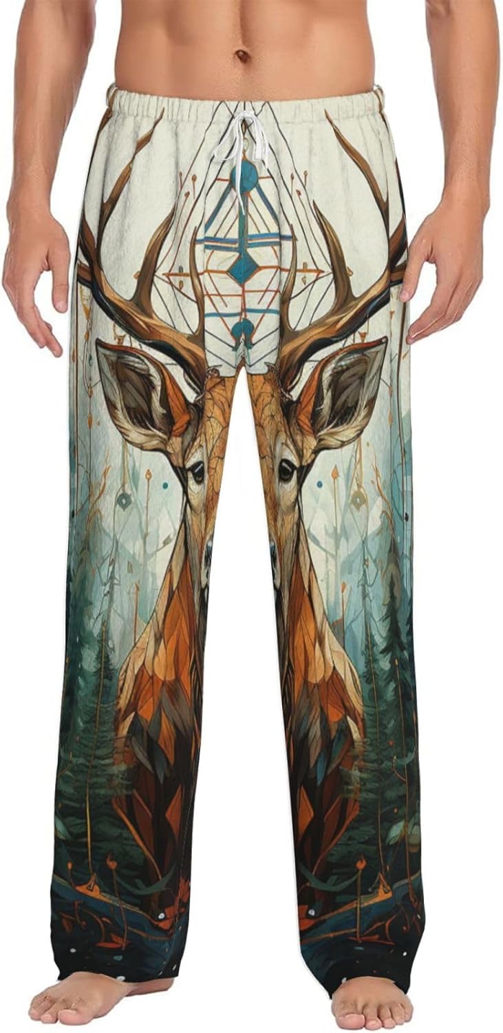 Men's Pajama Pants Flannel Pj Bottoms Hunting Arrows Deer Sleep Pant with Drawstring & Pockets