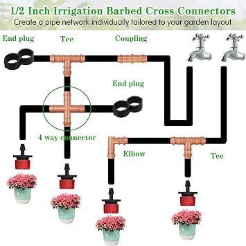 Gardrip Drip Irrigation Barbed Cross Tee:10 Pack Drip Irrigation Cross Parts Fits for 1/2 Inch Drip Irrigation Tubing 17mm 0.600