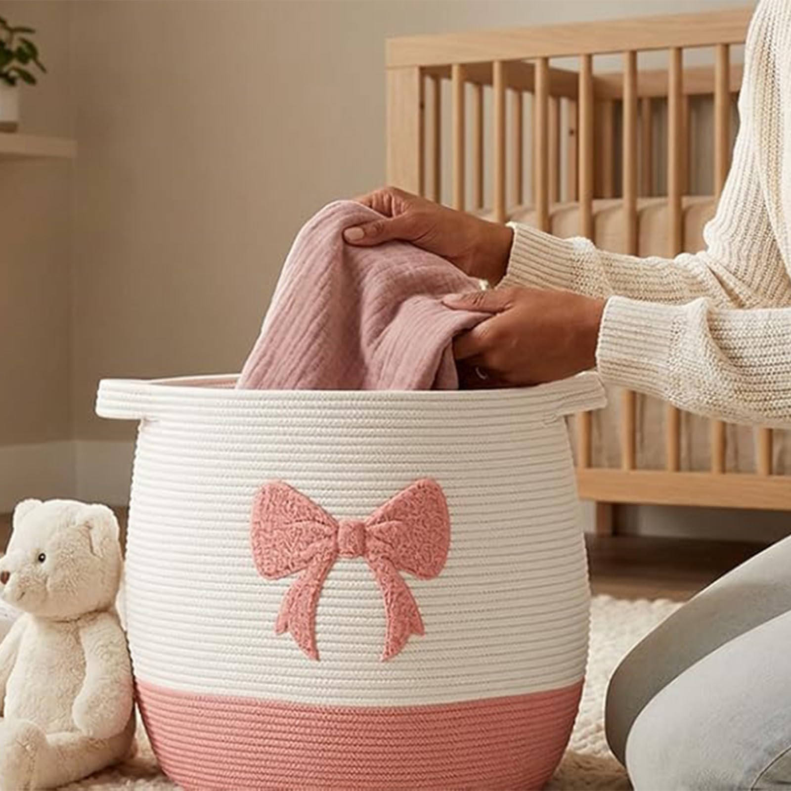 Cesto portaoggetti per giocattoli in corda di cotone intrecciato a mano, cestino per vestiti, pannolini, coperte, camera da letto, armadio