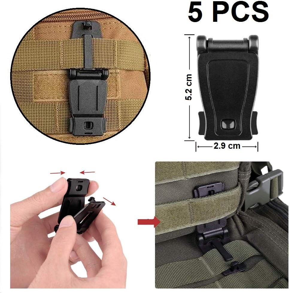 XAVSWRDE Kit 19 Attachements Molle Nylon & Plastique - Mousquetons, Clips, Anneaux D Pour Sac Tactique