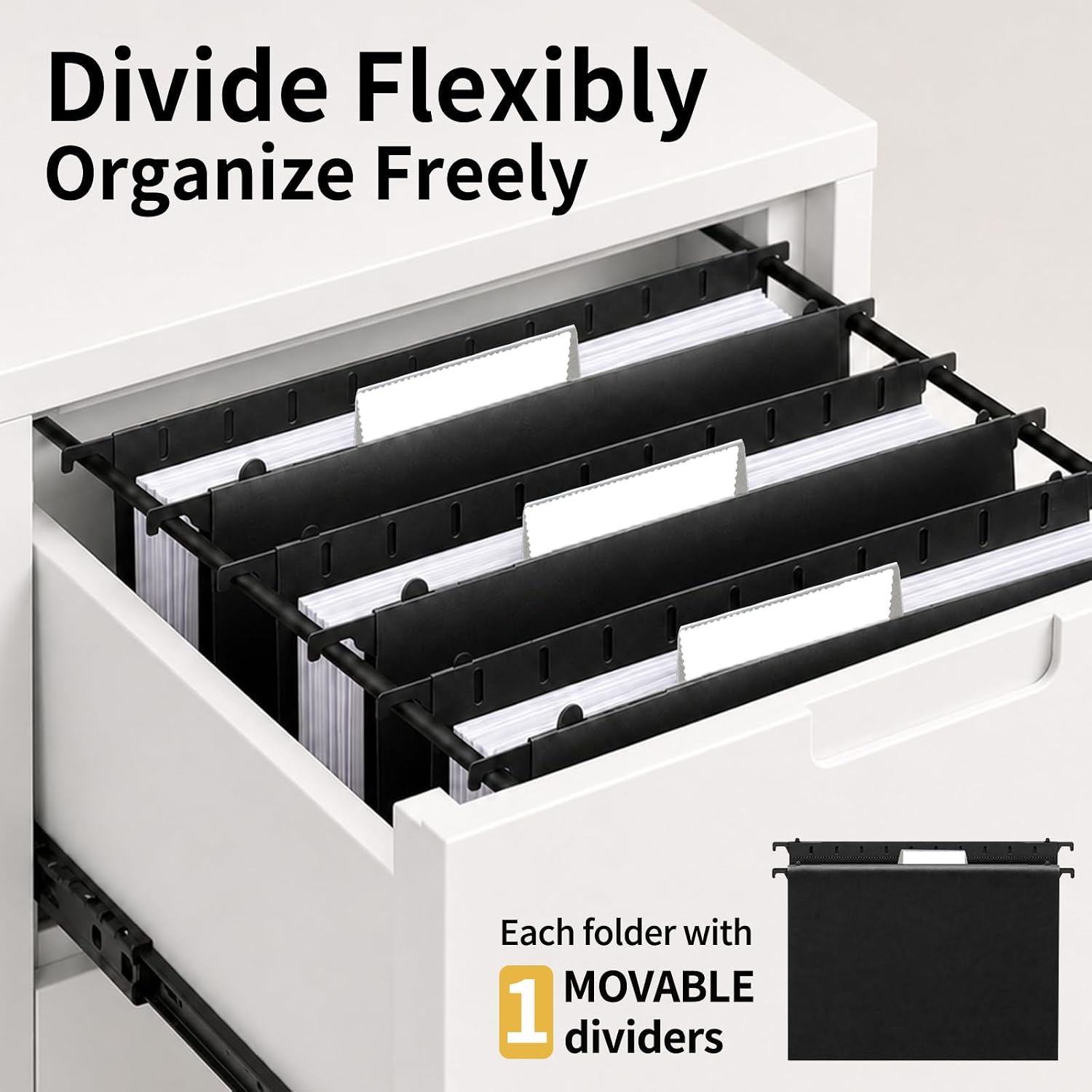 Heavy Duty Extra Capacity Plastic Hanging File Folders, (12 Pack, Black) Letter Size, 2 Inch Expansion with 1/5-Cut Tabs, Perfect for Bulk Files, Medical Charts, Business & Office Use image 2
