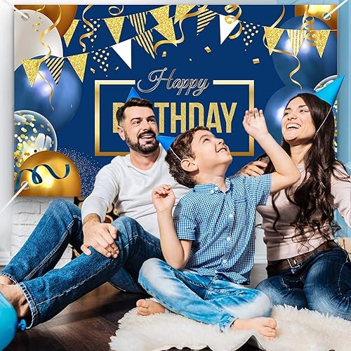 Miniatura 5 de Cartel de decoración de feliz cumpleaños, globos grandes azul marino y dorado, póster temático para niños, hombres y mujeres, cartel de celebración