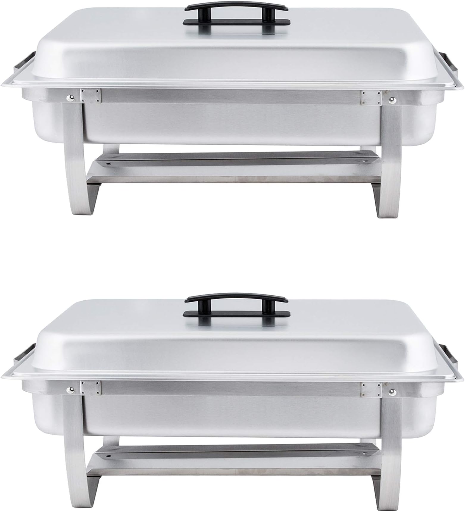 Chafer Dish 8 Qt Stainless Steel Buffet Set with Folding Frame, Water Pan, Food Pan and Wick Chafing Dish Fuel Burner Holder (2-Pack)