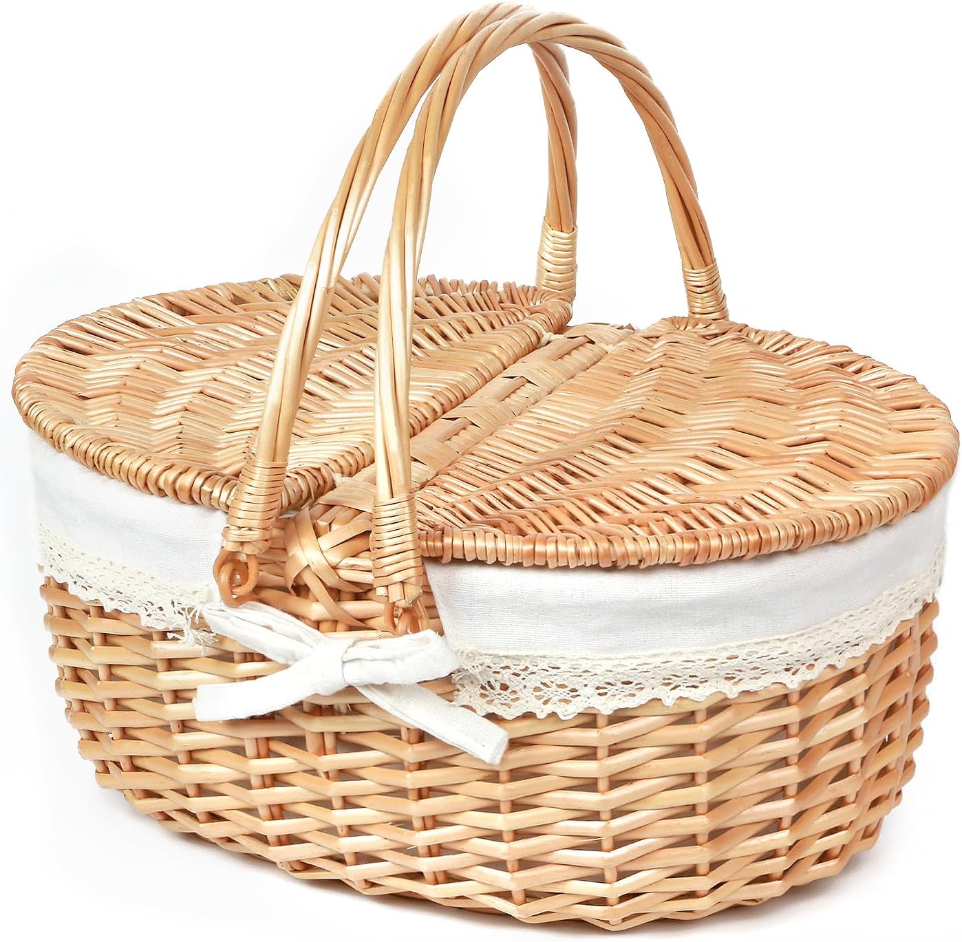 Hap Tim Wicker Picnic Basket for 2 with Lid - Unique Gifts Ideas for Couple, Engagement, Wedding, Bridal Shower, Family, Christmas - White Elephant Gifts for Adults(Y2408B-1)