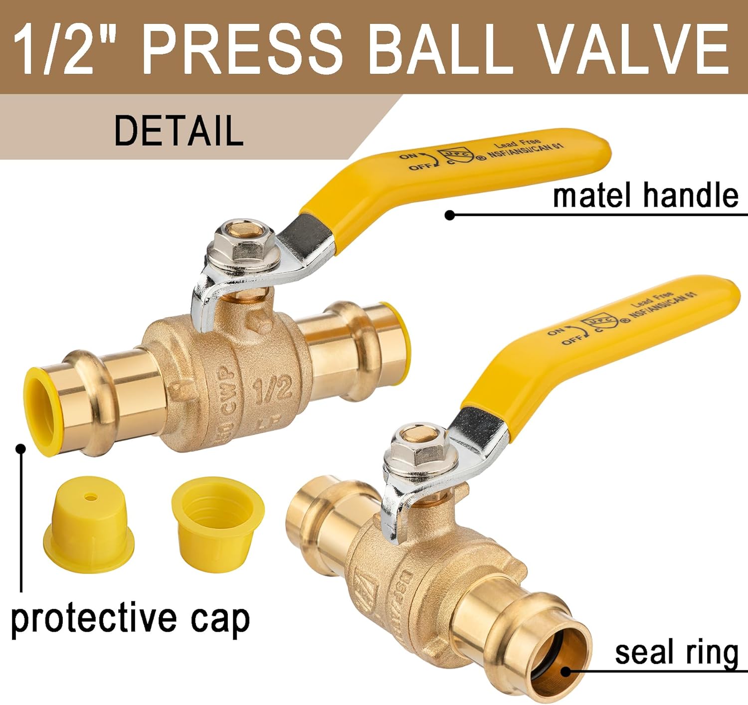 [10 Pieces] Lingmfg 1/2" Press Ball Valve Propress Shut Off Valve For 1/2" Copper/Brass Tubing LING-BV1-1/2PS-10