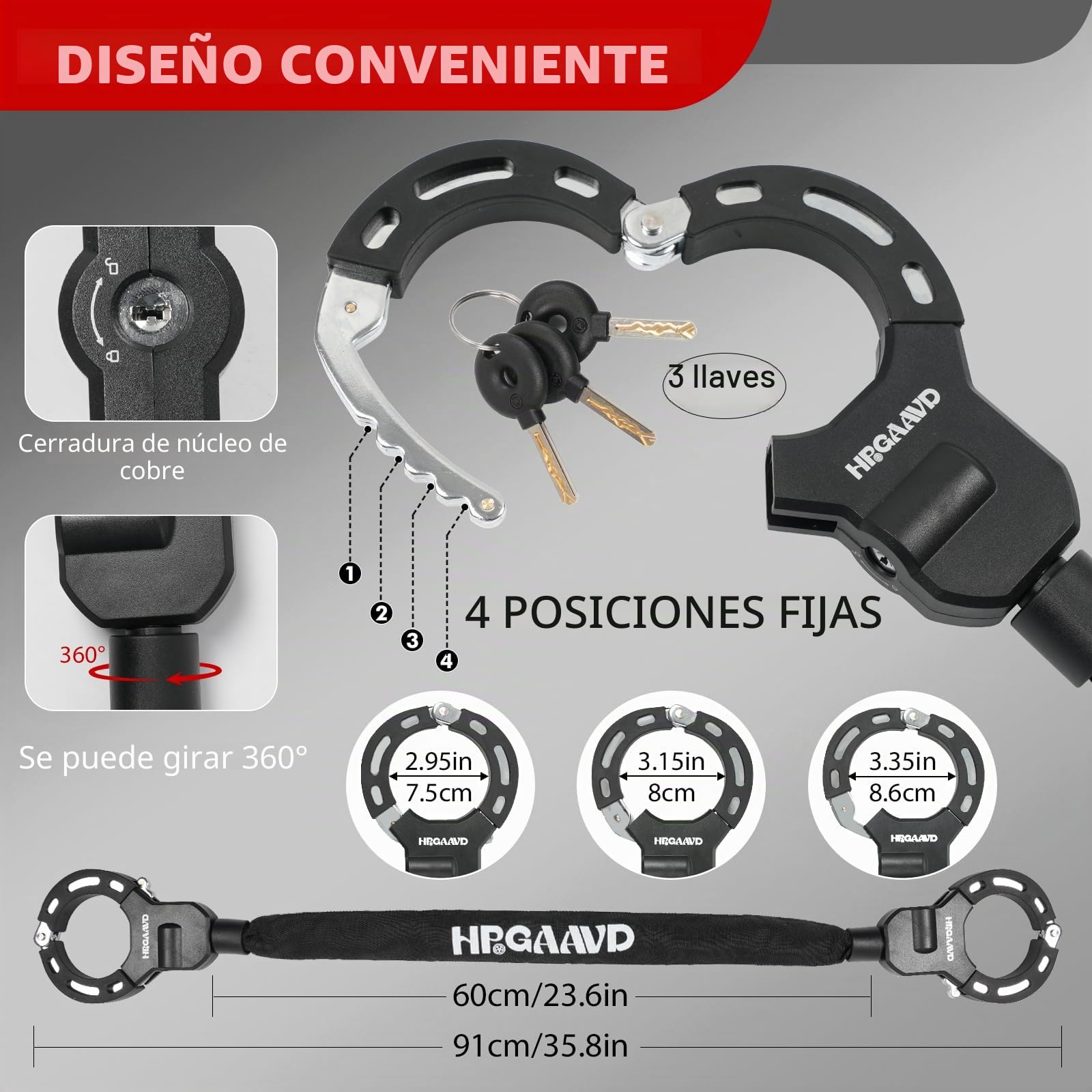 Candado de Esposas Patinete Electrico, Antirrobo Para Bici，Candado de alta Seguridad，Antirrobo con Cadena de 8 mm de Grosor für Scooters/Patinete Eléctricas/Bicicletas/E-Bike/Moto