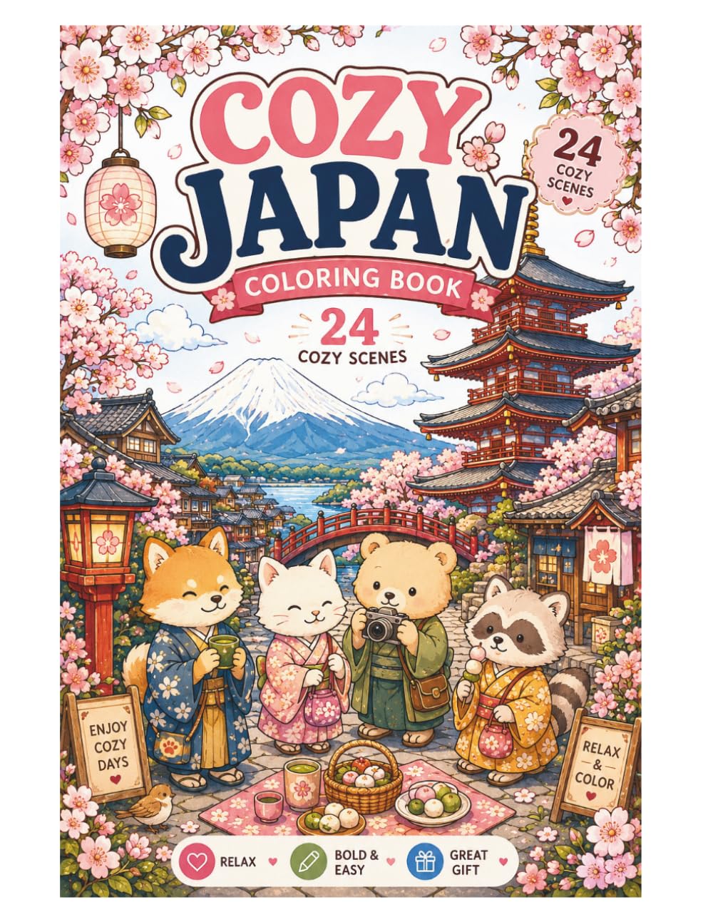 COZY JAPAN Coloring Book: 24 Cozy Coloring Scenes Inspired by Japan