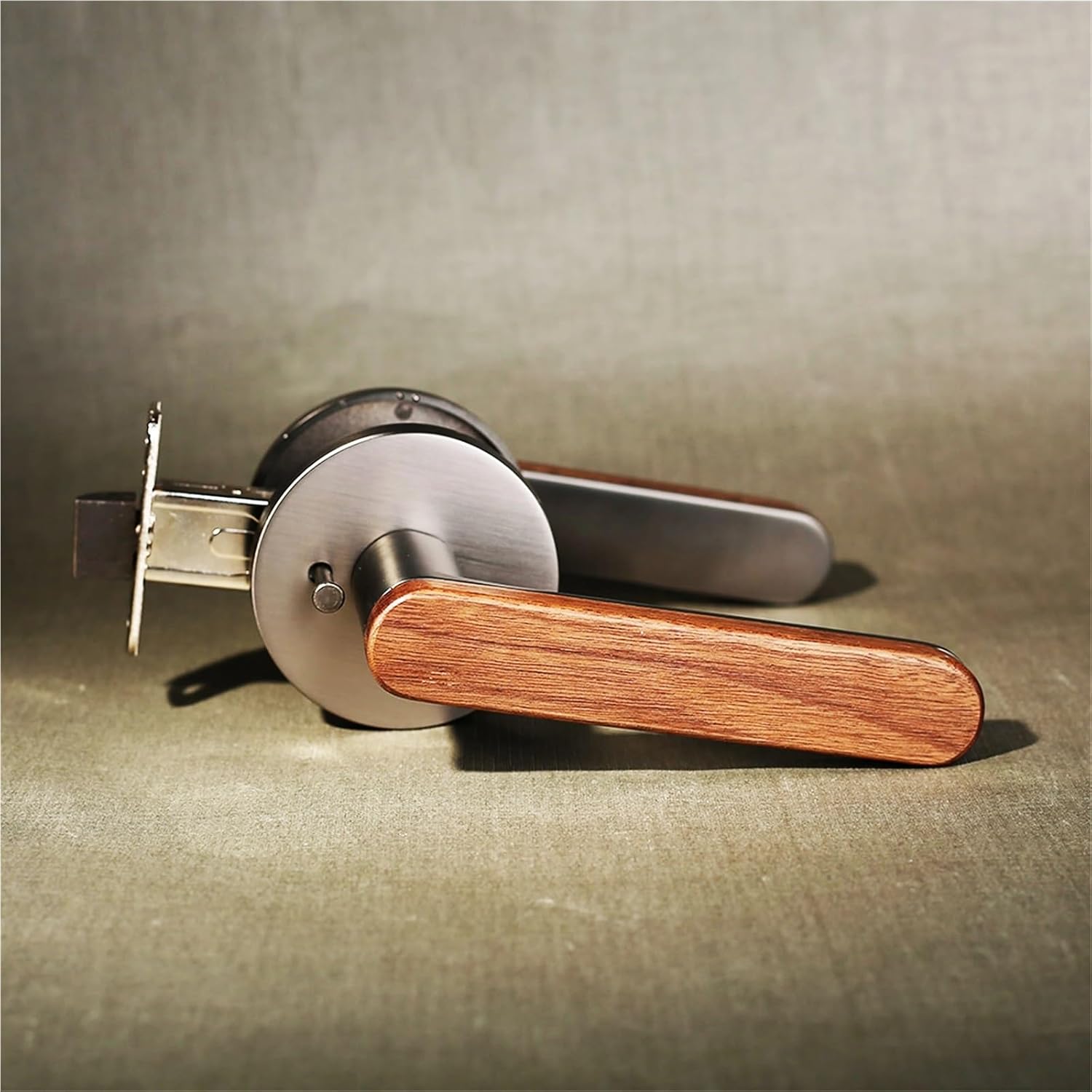 Privacy Door Handle Walnut Wood Lever Matt Brushed Black Nickel Bedroom Bathroom Passage Lock Keyless