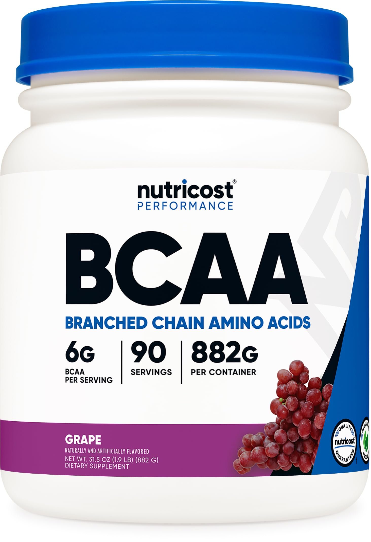 NutricostBCAA Powder (Grape, 90 Servings) - Optimal 2:1:1 Ratio, Vegetarian, Non-GMO