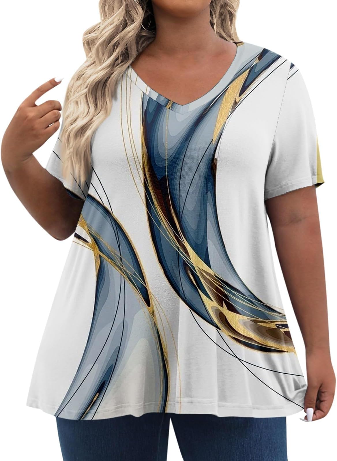 Womens Workout Tops Short Sleeve Plus Size T Shirts Crew Neck Floral Print Pullover Tops Casual Loose Blouses