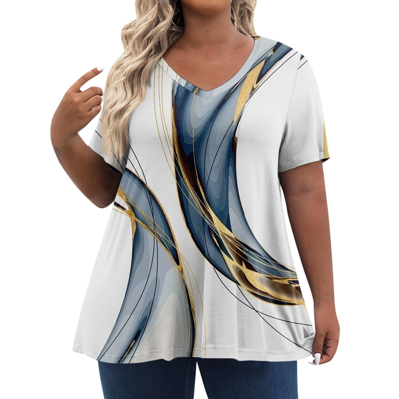 Womens Workout Tops Short Sleeve Plus Size T Shirts Crew Neck Floral Print Pullover Tops Casual Loose Blouses