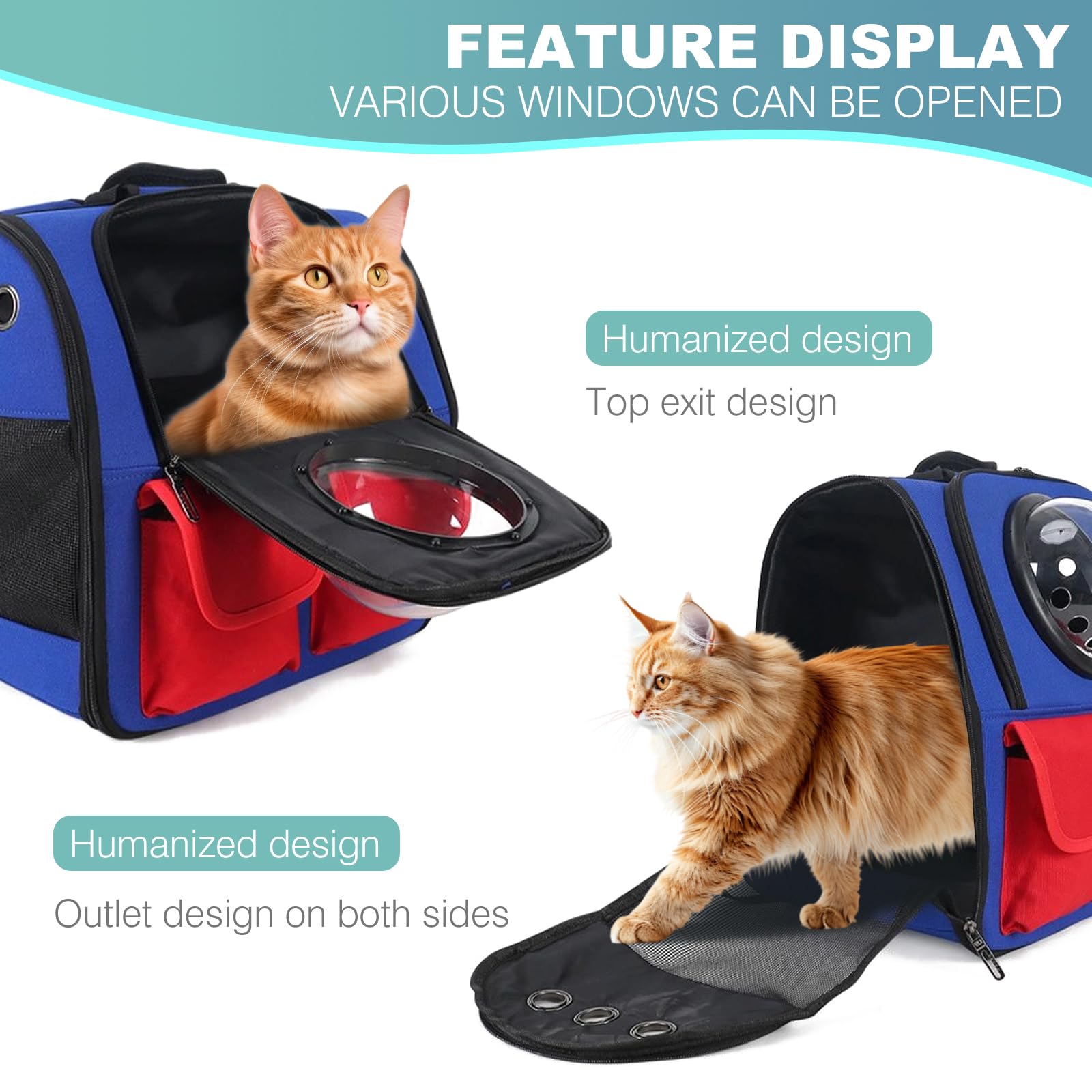 PETCUTE Katzen Rucksack Raumkapsel,Oxford-Tuch Hunderucksack für Kleine Katze,Atmungsaktiv Haustier Rucksack mit Herausnehmbarer Matte, Faltbar Hundetasche Transporttasche für Katzen Kleine Hunde