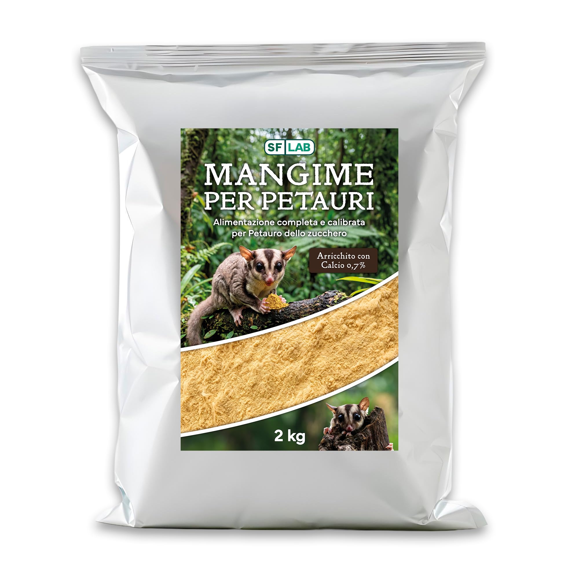 Mangime Petauro dello Zucchero arricchito con Calcio, confezione 1 KG / 2KG / 3KG (2 KG)