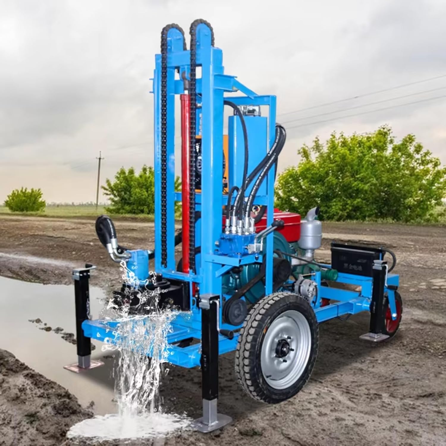 Versatile Small Water Well Drill Rig Mobile Hydraulic Borehole Machine Portable High-Power Water Well Drilling Rig for Agricultural Irrigation, Landscape Projects & Fence Post Holes