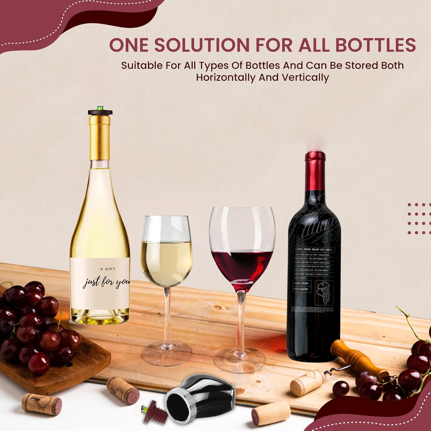 Rechargeable Smart Wine Bottle Stopper and Preserver with 2 Plugs, Keep Wine Fresh for 3 WEEKS, Automatic Vacuum Pump with Food-Grade Silicone, Wine Preserver Stopper, Ideal Gift for Wine Lovers