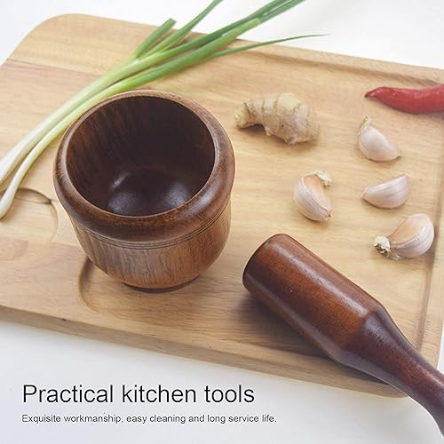 Miniatura 2 de Tazón de molienda de madera,Juego de mortero de mortero,Triturador de ajo,Ajo manual de cocina doméstica Molinillo de jengibre
