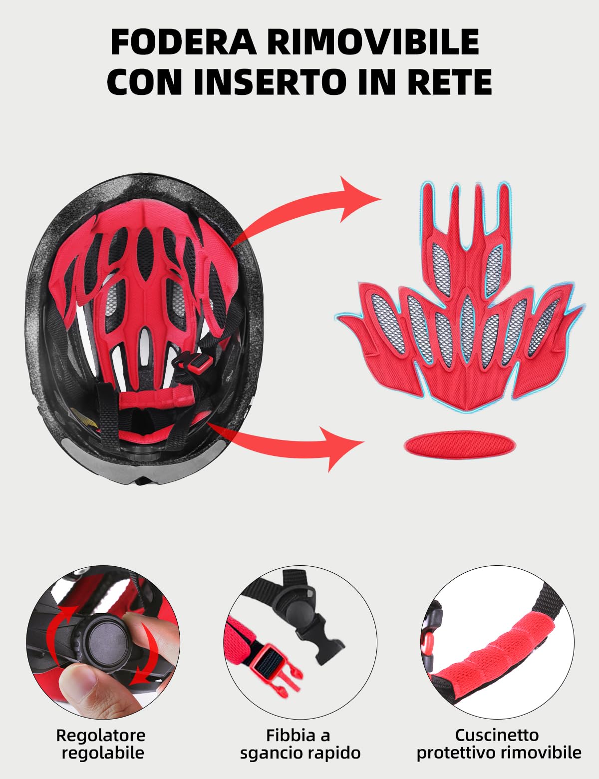 Shinmax Casco Bici Uomo Donna,MTB con USB Luce Protettiva UV Magnetica Visiera Adesivo Luminoso, Unisex Regolabile Casco Ciclismo per Strada Skateboard Certificato CE 57-62CM (RC-049)