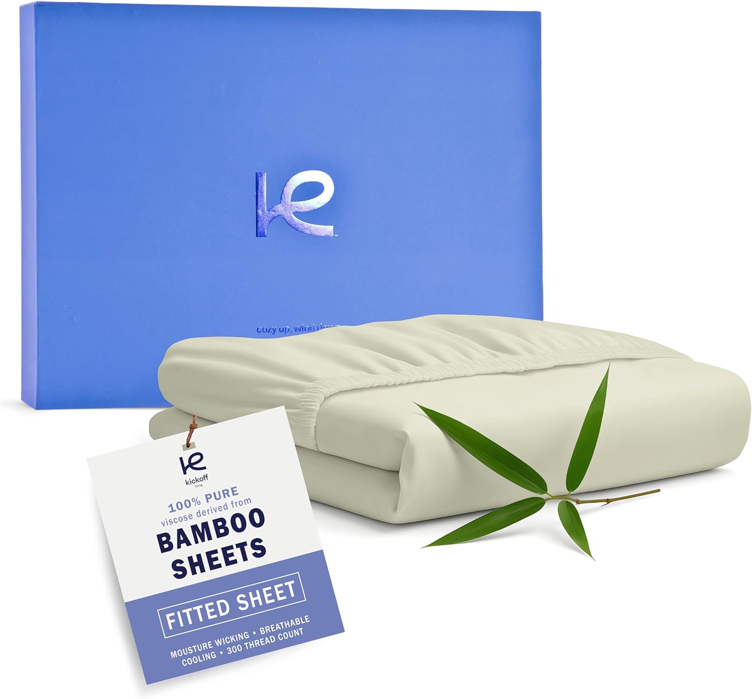 Kickoff Viscose Bamboo Fitted Sheet King Size, 100% Organic Cooling Sheets Fitted ONLY Viscose Bamboo Sheets King Size Bed Sheet for Hot Sleepers, Extra Deep Pocket, 4 Corner Strap (K, Iced Latte)
