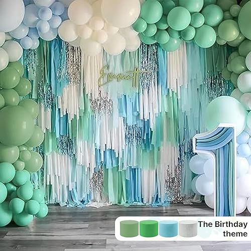 Miniatura 2 de PartyWoo Serpentinas de papel crepé verde salvia, 4 unidades, 328 pies, paquete de serpentinas de papel crepé verde oliva eucalipto arena blanco