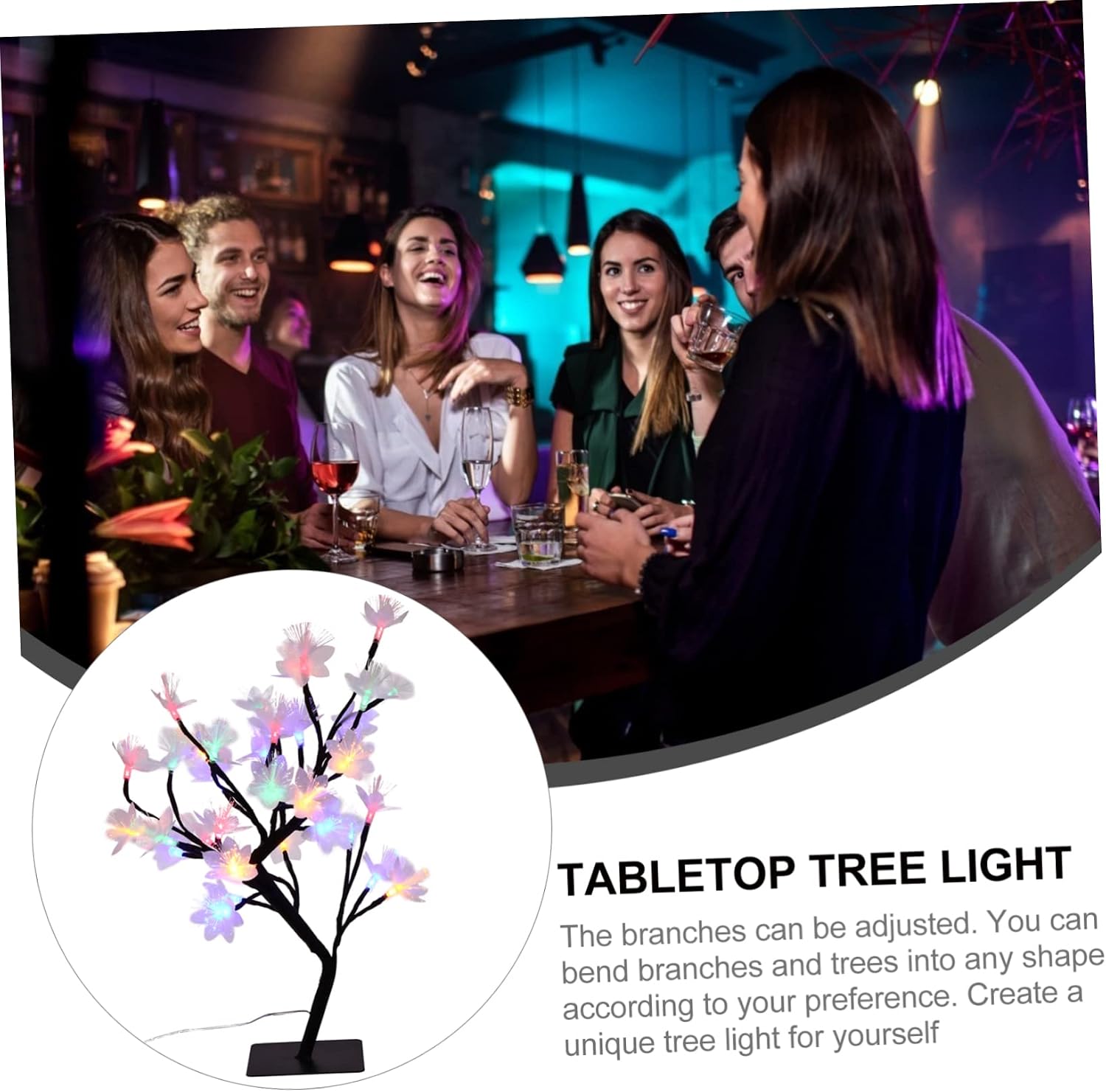 Sosoport Fiber Optic Flower Tree Light Safe Lightweight Design Led Artificial Tree Lights Plant Decor Night Party Home Store