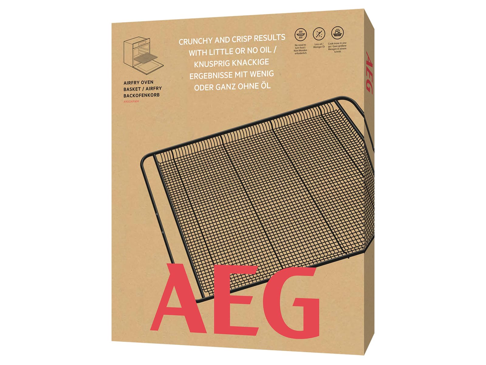 AEG A9OOAFWM Bandeja AirFry para Horno, Cesta de Malla, Cocción con Poco Aceite, Circulación de Aire Continua, Resultados Crujientes y Homogéneos, Sin Voltear, Patatas, Verduras, Pollo