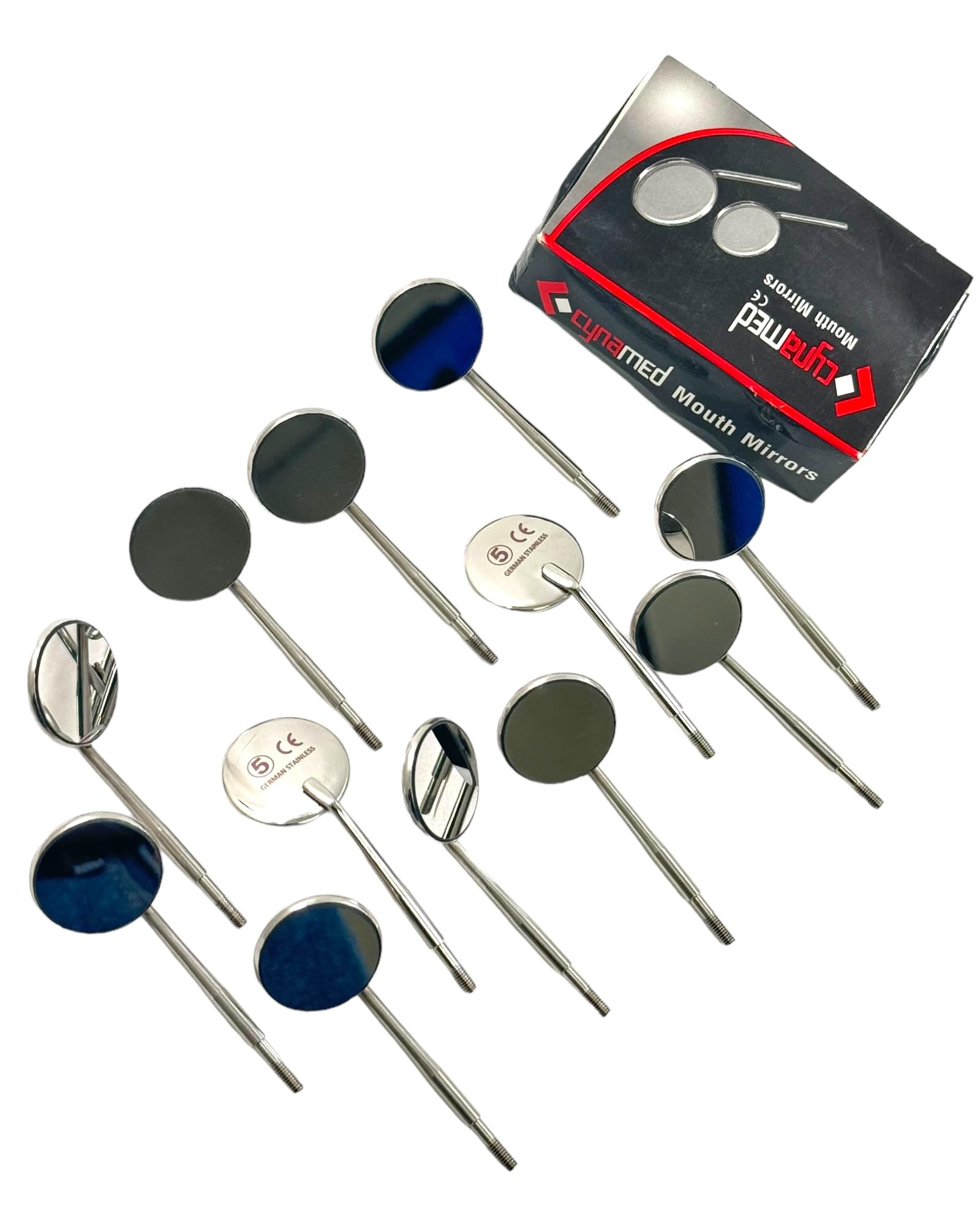 Dental Mouth Mirrors #5 (24mm) Rhodium Coated Front Surface Diagnostic Dental Mouth Mirror - Mirror Cone Socket Oral Mirror - Stainless Steel (Pack of 12)