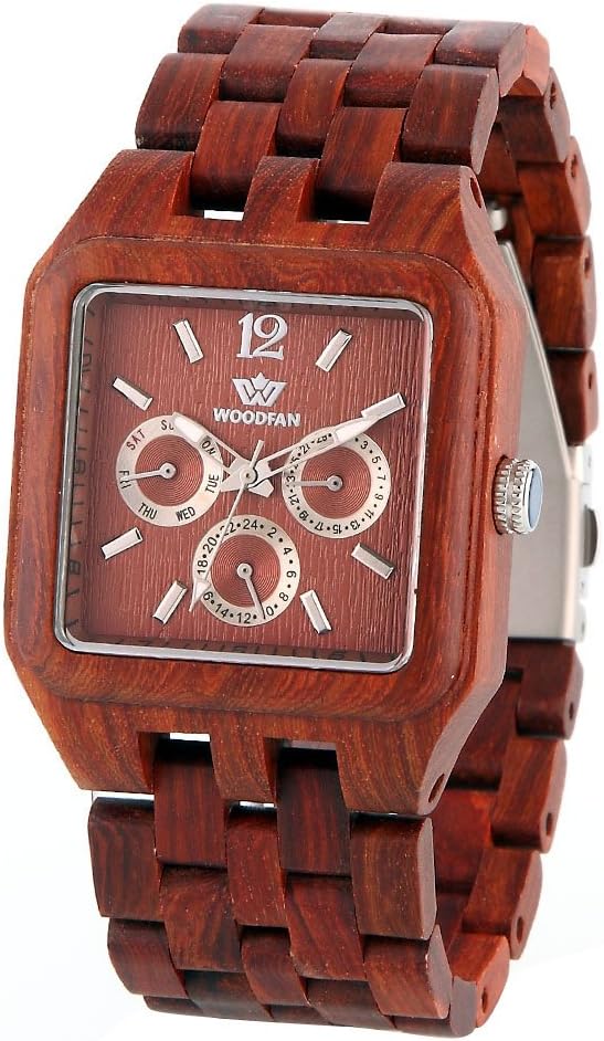 WOODFAN Square Men's Nature Red Wood Quartz Watch with Light Fragrant Smell of Sandalwood Gift Watches