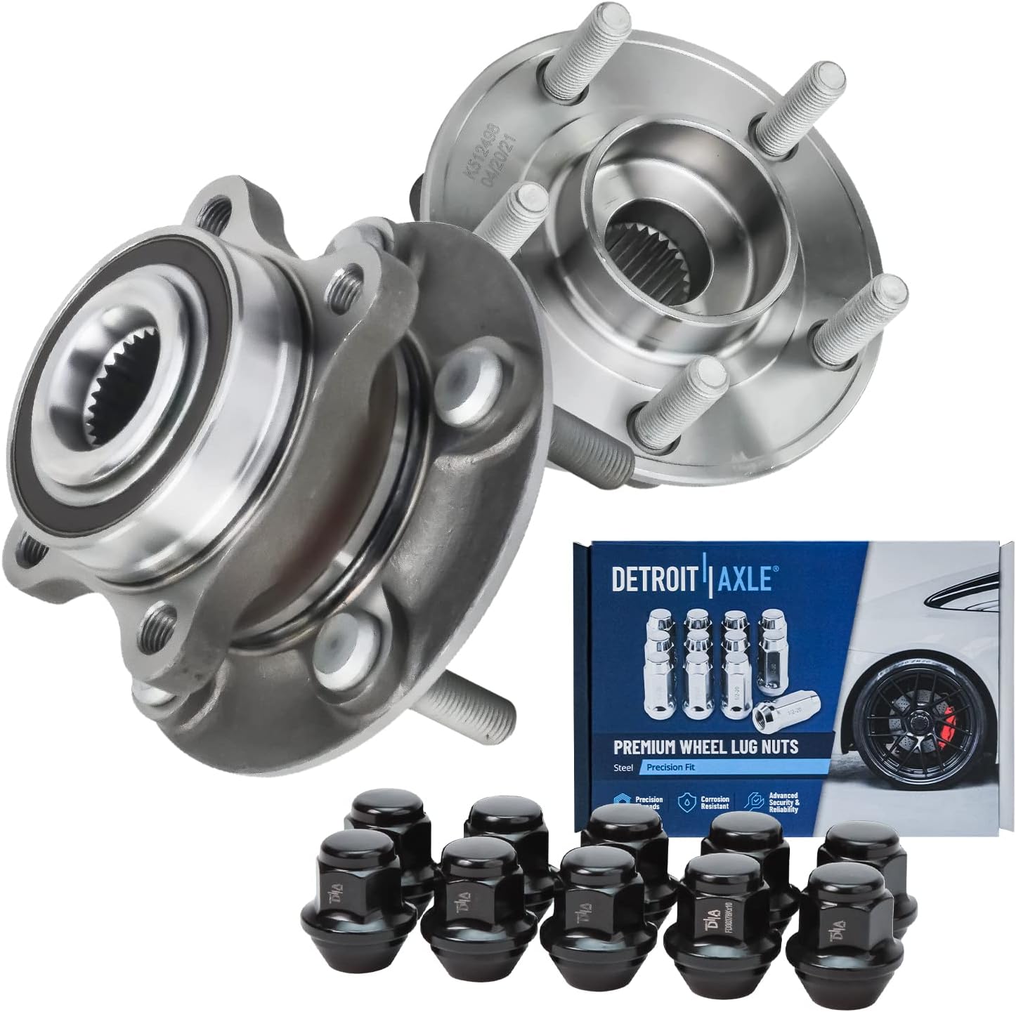Detroit Axle - Front Rear Wheel Bearing Hubs Kit for Ford Fusion | Lincoln MKZ, for Front Ford Police Responder SSV Plug-In Hybrid, 2 Wheel Bearing & Hubs 10 Wheel Lug Nuts Replacement