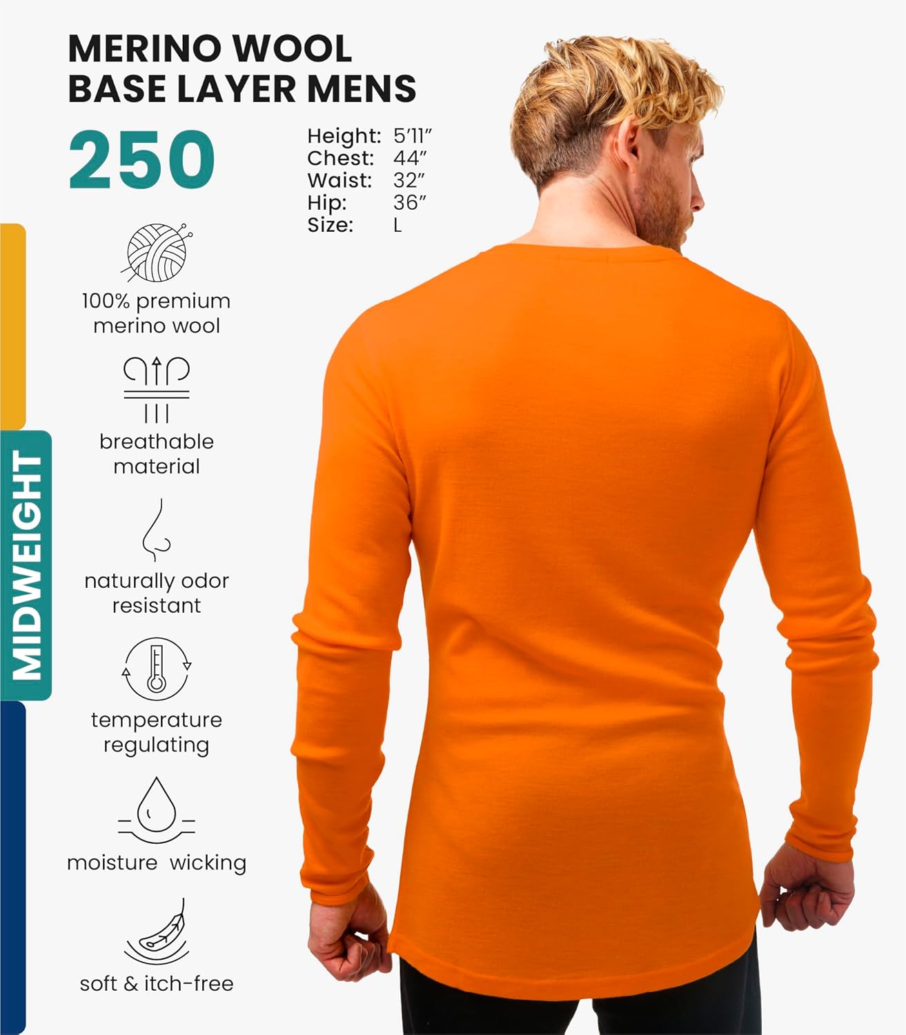 Merino.tech Merino Wool Base Layer - Mens 100% Merino Wool Long Sleeve Thermal Shirts Heavyweight, Midweight, Lite with Socks - Image 2