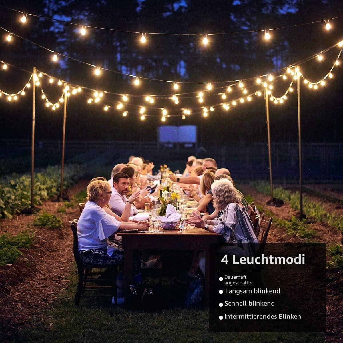 LE Solar Lichterkette Glühbirnen Aussen, 7.62M 25 LEDs G40 Außen Beleuchtung, USB wiederaufladbar, 4 Modus Solarlichterkette für Garten, Hochzeit, Balkon, Haus, Weihnachten Deko, Warmweiß | USB Wiederaufladbar Aussen, 4 Modus Solarlichterkette für Garten,