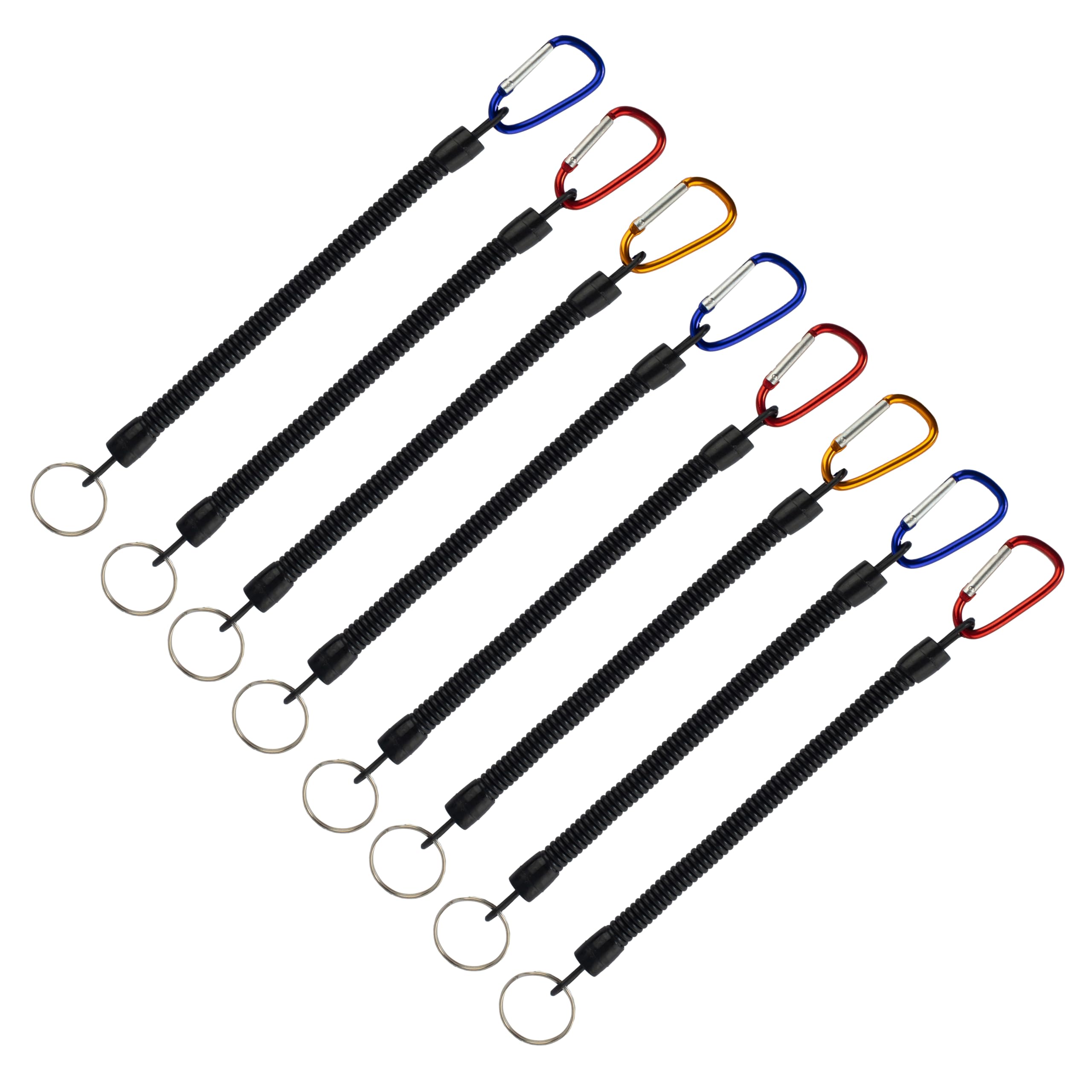 GWOZI Tool Lanyards for Hand Tools - Fishing Lanyard with Split Ring & Carabiner - Plastic Spring Elastic Coiled Lanyard - Safety Tool Tether for Fishing, Hiking Camping Tools, 8 Pcs