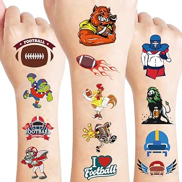60pcs Football Temporary Tattoos,Fan Games Event Fake Tattoo Designs, Waterproof Body Art Stickers Decorations, Classroom Scholl Reward Prizes Party Favors Supplies for Boys Girls Women Men