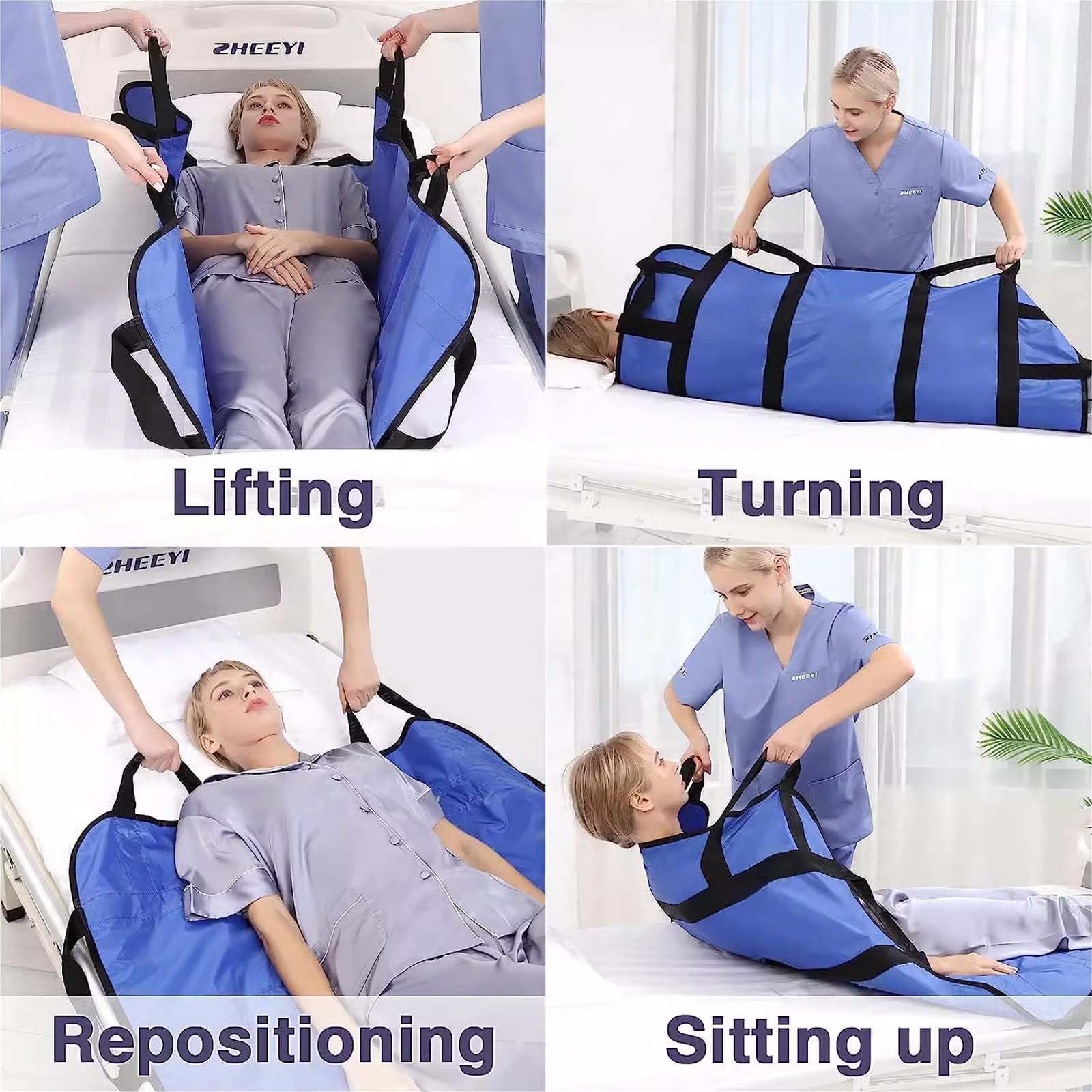 Drap de Transfert Patient, Drap Coulissant pour Patient, Drap de Glisse avec Poignée 120 x 100 cm, Réutilisable, Lavable, Drap Coulissant pour Retournement, Repositionnement, Levage
