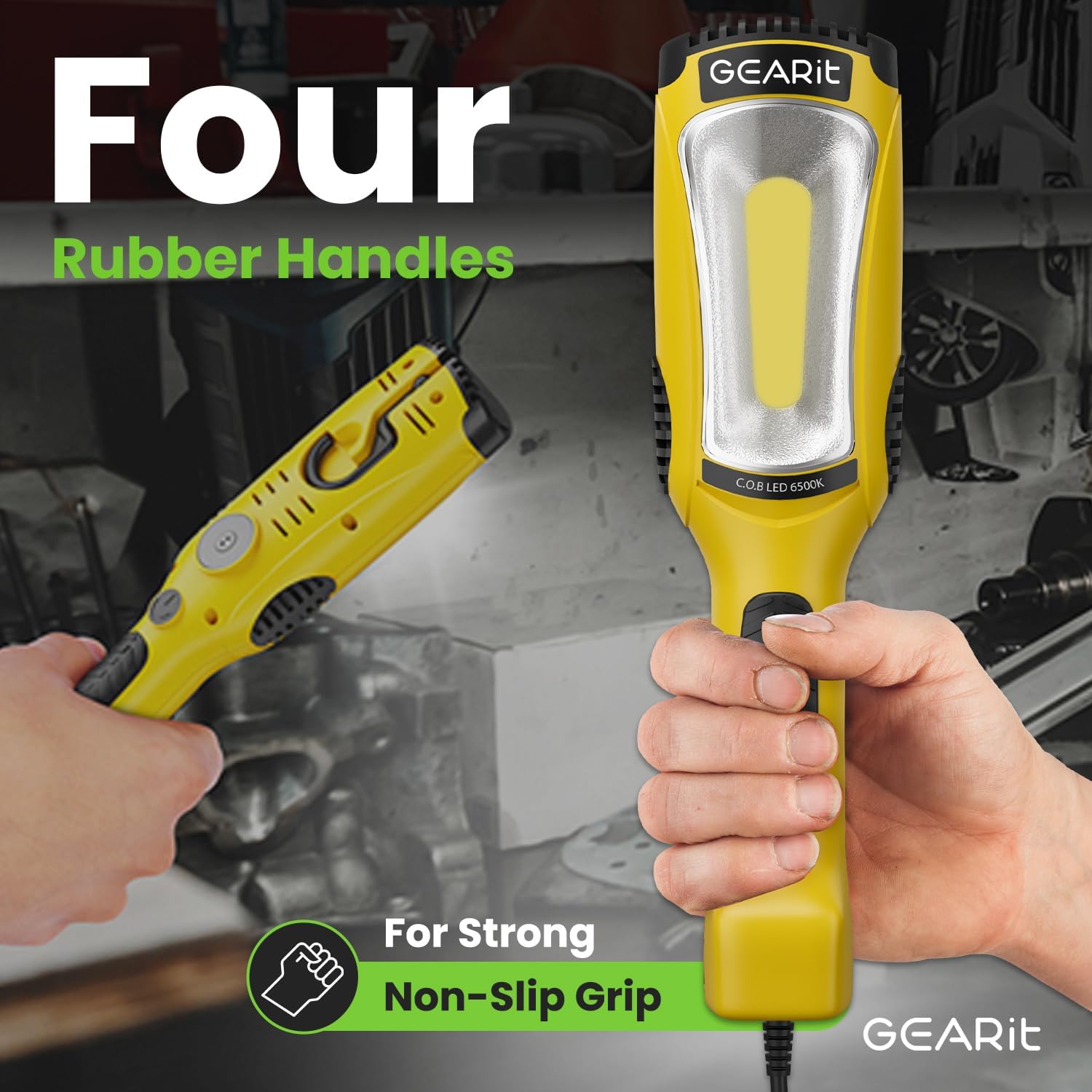 GEARit LED Work Light (15 feet) 1200 Lumen COB LED - 16 Gauge SJTW Indoor/Outdoor NEMA 5-15R Extension Cord - Handheld, Rotating Hanger, Magnetic Base for Auto Mechanic and Construction - 15ft