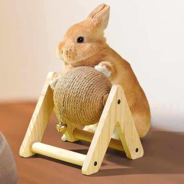 Foto 5 de 6 de Juguete para mascotas, juguete para rascar conejo, bola rascadora de conejo natural con campana