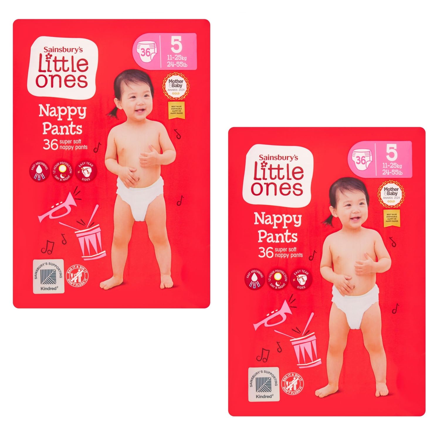 2X Little Ones Size 5 Nappy Pants 36 Pack