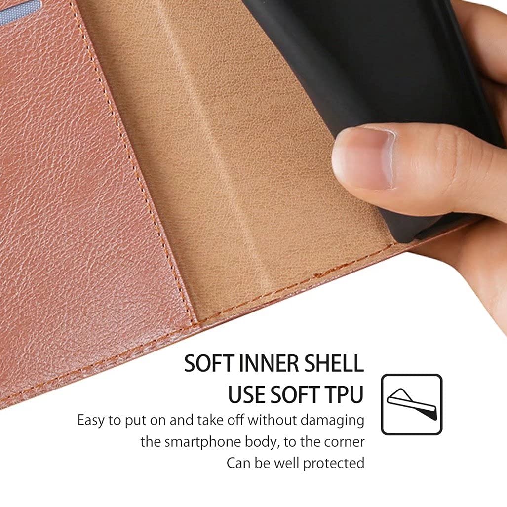 WBWONE Leather Folio Cover per Realme 11 Pro/Realme 11 Pro+, Custodia in Pelle PU Magnetica Libro Flip Portafoglio con [Funzione Stand]. Marrone