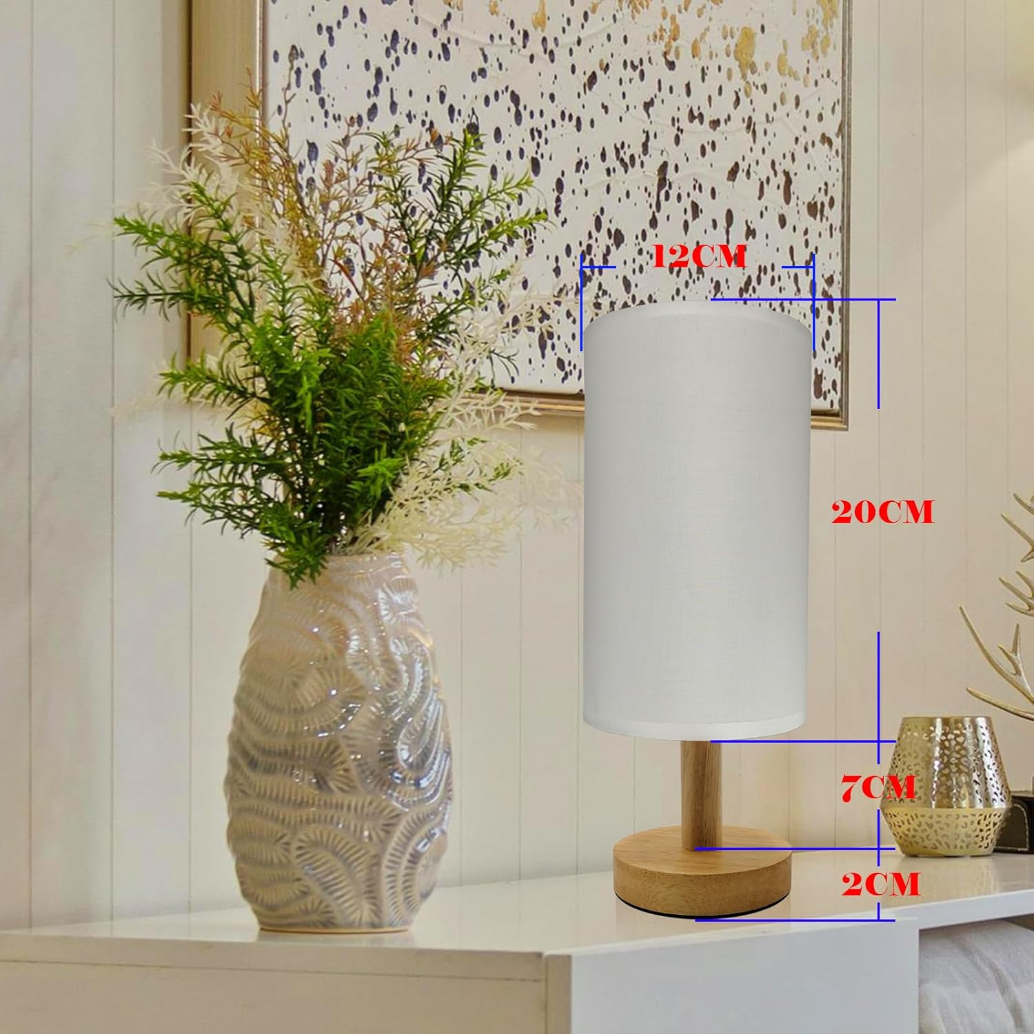 Wireless Bedside Table Lamp with 2Pcs E26 Rechargeable Battery Bulb, Remote Control, Dimmable, Timer, Cylindrical Light for Living Room, Bedrooms, Reading, Night Lighting