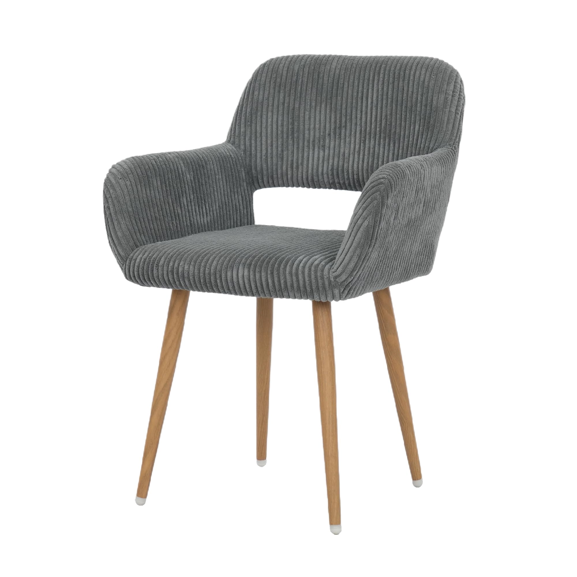 HENJIANYI Home Office Corduroy Desk Chair, Makeup Vanity Chair, Comfy Accent Armchair with Wood Grain Metal Legs, Cute Dining Chair with Hollowed Back